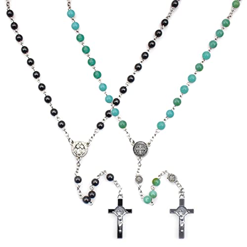 WideSmart 2Pcs Collar Cruz Rosario,Collar Católico Virgen María Cruz Colgante Collar Cadena Jesús Cristo Crucifijo Conjunto de Joyería Religiosa Collar Cruzado Rosarios Católicos Colgante de Jesús