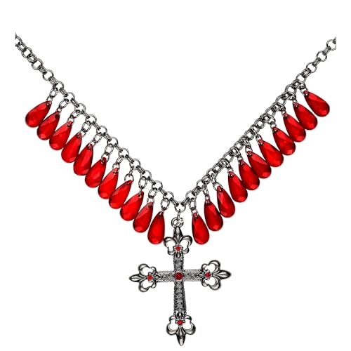 Widmann - Collar cruz gótica con gotas de Júpiter, collar, collar cruz, bisutería, gótico, Día de los Muertos, Halloween