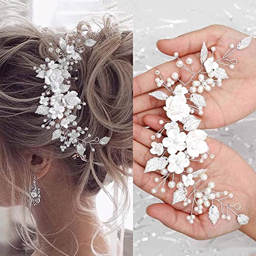 WiDream Plata Nupcial Tocado de Flores de Vid para Novia de Boda, Accesorios de Cristal para el Cabello para Mujeres y Niñas