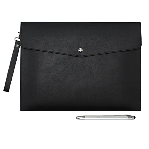 Wonderpool A4 PU cuero sobre documentos multifunción carpetas papelería bolsa - Archivo de cartera para organizador de cartas de papel y funda para tablet PC (Negro)