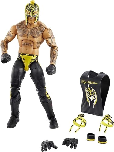 WWE Élite Figura Rey Mysterio, muñeco articulado de juguete con accesorios (Mattel GVC01)