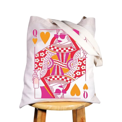 WZMPA Queen Of Hearts - Bolsa de póquer, diseño de juego de póquer, regalo de reina de corazones, bolsa de comestibles, regalo de jugador de póquer, Queen Hearts Tg, Large