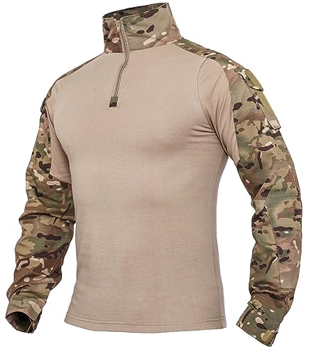 XKTTAC Camisa Militar Hombre con 2 Bolsillos-Secado Rápido Camuflaje Caza Ropa-Deporte Camisetas Manga Larga- Airsoft Polos Uniforme Español Ejercito Futbol Tactica（CP,M）