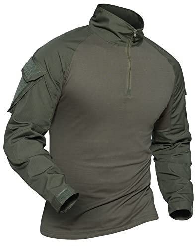 XKTTAC Camisa Militar Hombre con 2 Bolsillos-Secado Rápido Camuflaje Caza Ropa-Deporte Camisetas Manga Larga- Airsoft Polos Uniforme Español Ejercito Futbol Tactica（Verde,L）