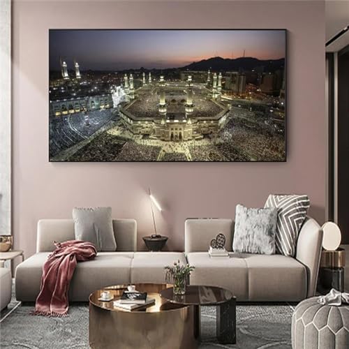 Yangld Arte islámico Noche de Ramadán en La Meca Pinturas en lienzo en la pared Carteles e impresiones Imágenes de arte musulmán Decoración del hogar 23,6 "x47,2 (60x120 cm) Sin marco