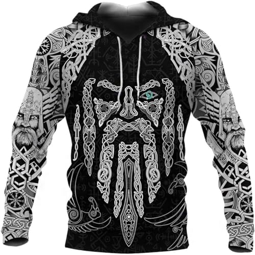 yayoitimes Sudadera con Capucha Nórdica con Cremallera para Hombre Odin God,Ropa Deportiva Harajuku Hip-Hop Impresa en 3D,Tops Casuales Paganos de Otoño/Invierno (Color : Hoodie, Size : M)