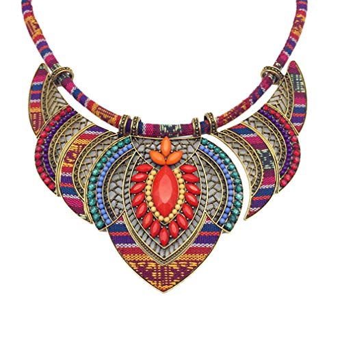 YAZILIND Estilo étnico Chunky Colorido Colorido Bohemia Festival Tribal con Cuentas Bib Collar Gargantilla Mujeres joyería Regalo