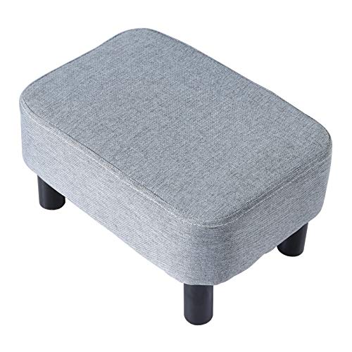 YMYNY Puf, Otomana Tapizada de Tela de Lino con Patas de Madera Maciza, 42 x 29 x 23 cm, Taburete para Cambiar Zapatos para Dormitorio, Sala de Estar, Oficina, Azul Claro HD-HRF-BD214