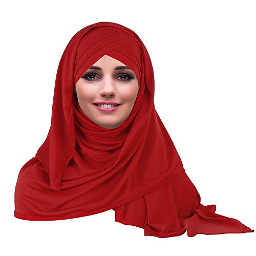 YOFASEN Sombrero Musulmán Slouchy - Mujeres Bufandas Islámicas Hermosa Hijab Beanie Gorro Shawl Pañuelo en la Cabeza, Rojo, Talla única