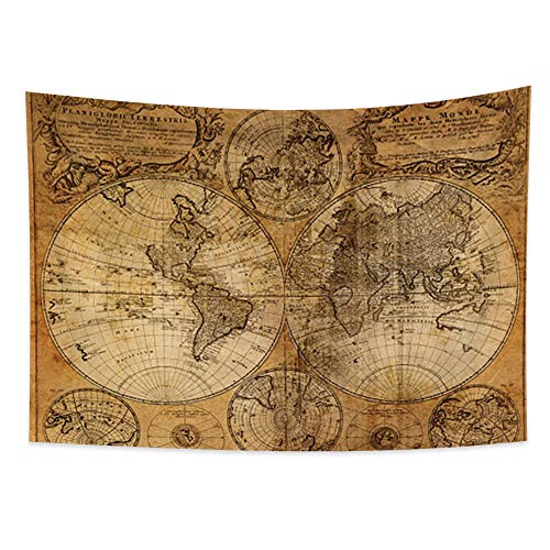 YONGFOTO 100x70cm Mapa Tapiz, Mapa del Mundo Tapices Vintage Pasión de Viajar Pirata Mapa Viejo Atlas Histórico Tierra Ronda Superficie Tapiz para Sofá Cama Cubrir Manta Lección Electrónica