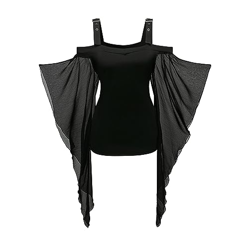 YRTBGD Ropa medieval gótica para mujer, estilo renacentista, mangas de mariposa, top de Halloween, carnaval, disfraces para mujeres (L, parte superior negra)