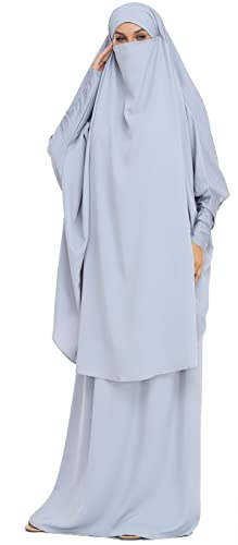 Yutdeng Vestido de Oración Musulmán para Mujer Abaya Vestido de 2 Piezas Islámico Oriente Medio Dubai Turquía Maxi Kaftan Ropa Musulmán Vestido con Hijab de Cuerpo Entero