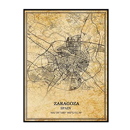 Zaragoza España Arte de la pared Vintage Print Poster Canvas Map Artwork Travel Souvenir Gift Home Decor Unframed 16x20 inches