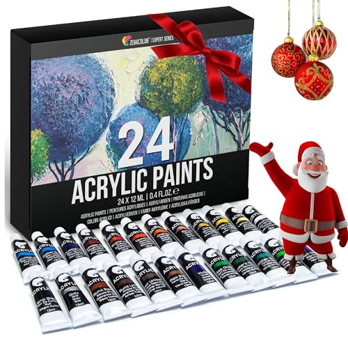 Zenacolor - Kit de 24 Tubos de Pintura Acrílica para Adultos - Set de 24 Pinturas Acrílicas Profesionales de 12 ml - ideal para lienzo, madera o papel