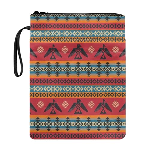 ZIATUBLES Funda protectora de libro con estampado tribal azteca y americano, tapa dura con cremallera, para amantes de los libros, lavable, tamaño mediano, 11.4 x 8.7 pulgadas