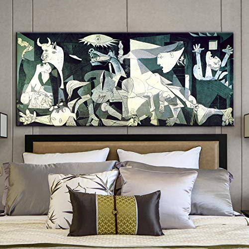 ZMFBHFBH, Picasso Guernica Reproducciones de obras de arte famosas Pinturas de arte Impresión en lienzo Impresiones de arte Picasso Cuadros de pared Decoración 80x165cm (32x65in) con marco